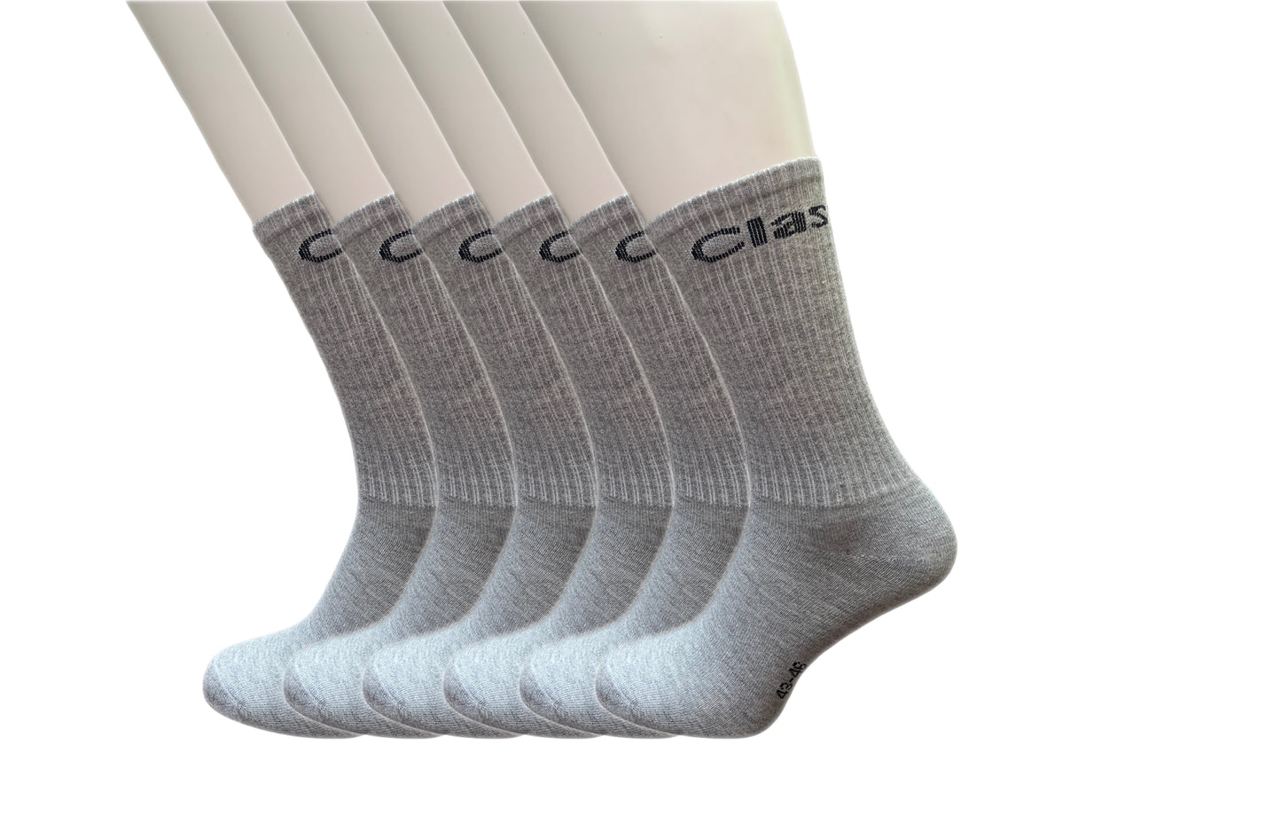 Classinn Crew inn plain geribbelde sokken katoen 12 Paar grijs melange Maat 43-46 met logo