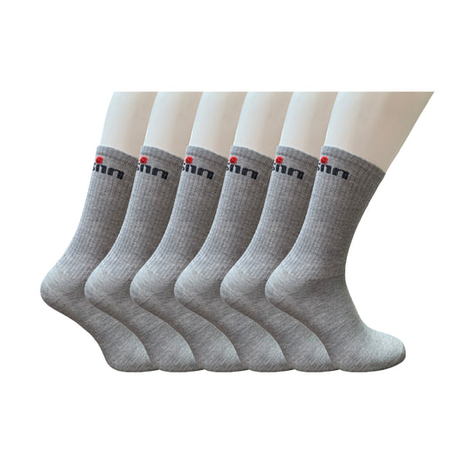 Classinn Crew inn plain geribbelde sokken katoen 12 Paar grijs melange Maat 43-46 met logo 
