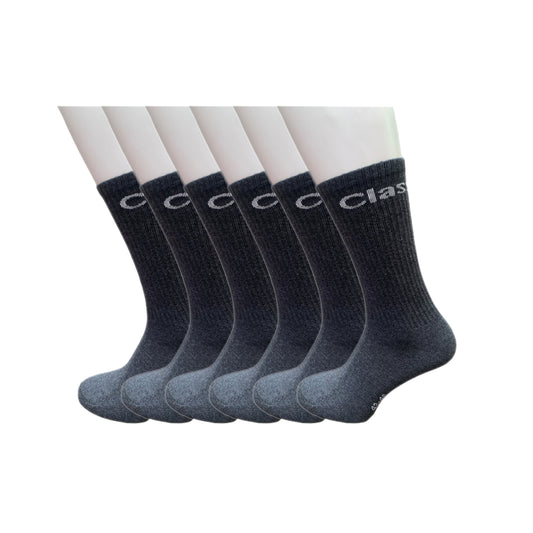 Classinn Crew inn plain geribbelde sokken katoen 12 Paar antraciet melange Maat 43-46 met logo - Classinn